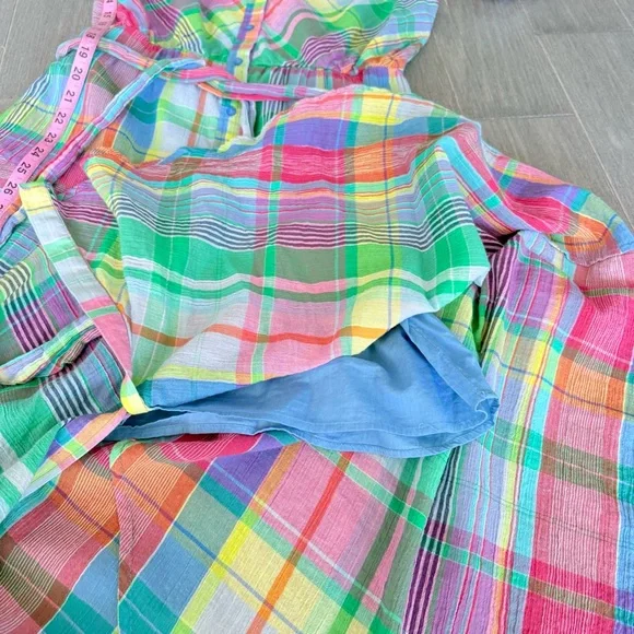 Lauren Ralph Lauren Plaid Off Shoulder Dress Multicolor Madras Plaid Dress 10 - Picture 11 of 16